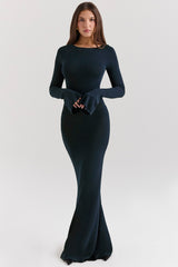 Midnight Blue Silky Knit Maxi Dress
