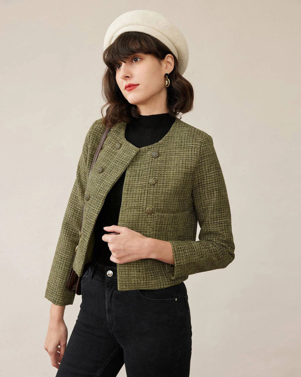 Green Plaid Button Jacket