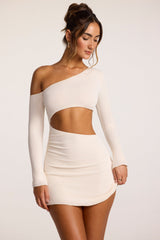 Leni-Textured Jersey Asymmetric Cut Out Mini Dress in Ivory
