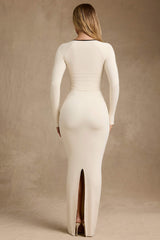 Ginette-Modal Contrast-Trim Maxi Dress in Ivory