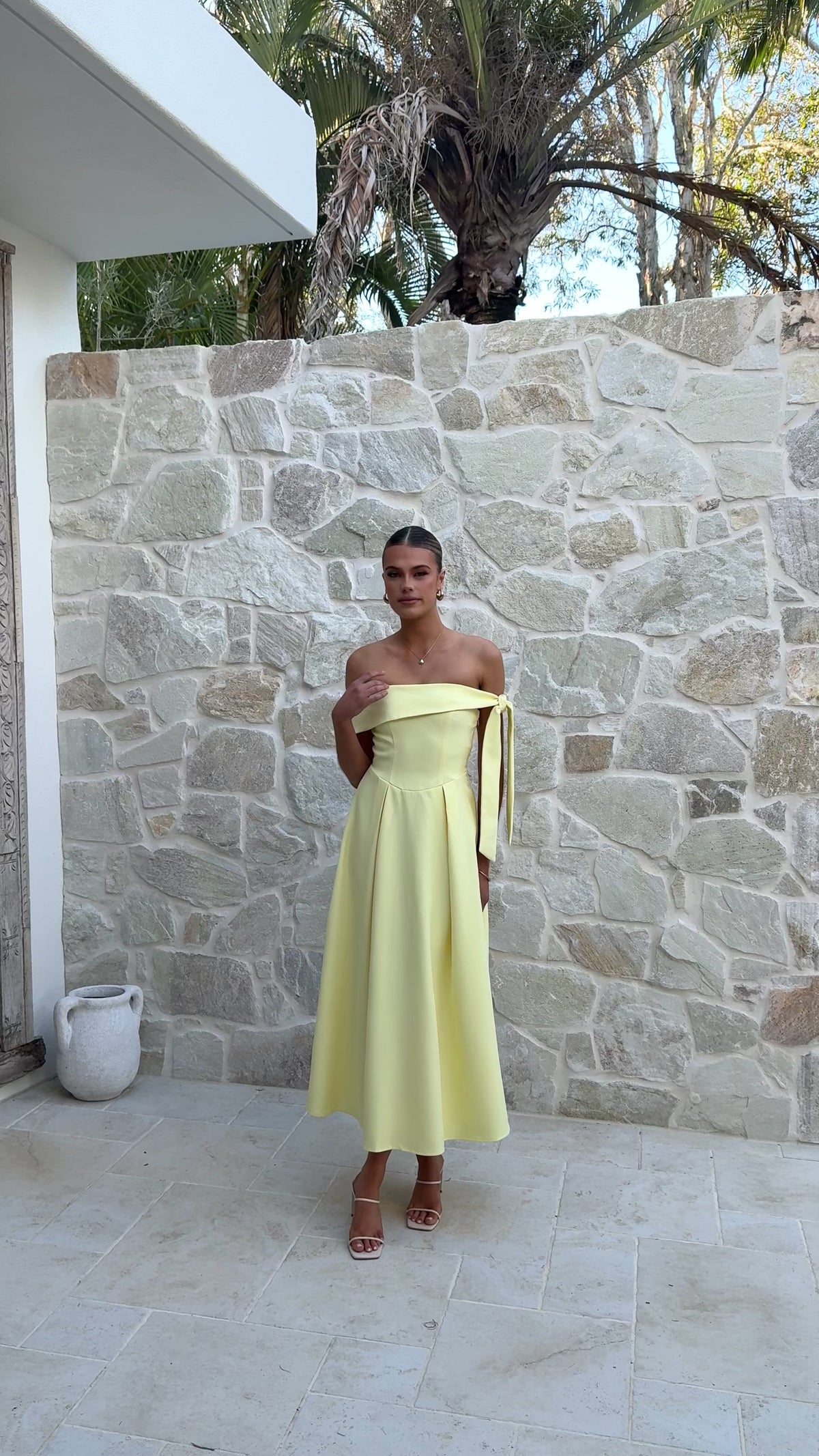 Bentley Off Shoulder Midi Dress - Lemon