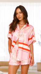 Vallerie Button Up Shirt - Pink/White Print