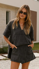 Alaina Oversized Shirt - Black Denim