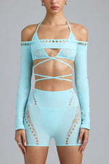 Pixie-Embellished Cropped Shrug in Ice Blue