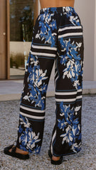 Valene Pants - Black/Blue Print