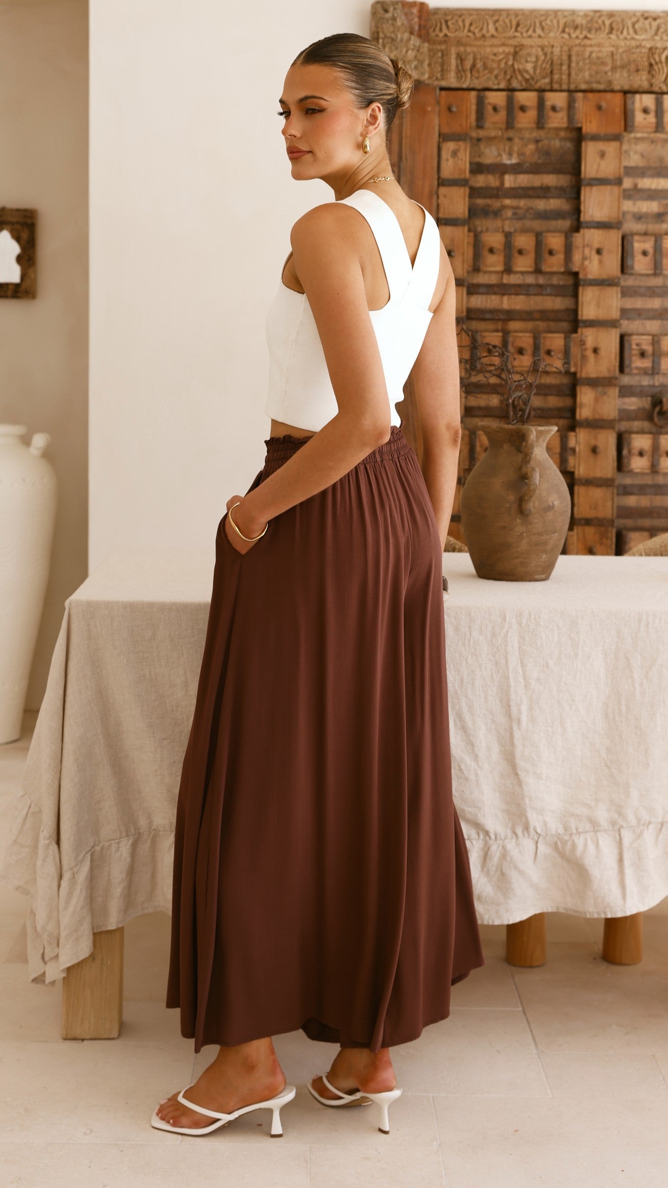 Aria Wide Leg Pants - Chocolate
