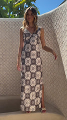 Zeno Maxi Dress - Brown/White Print