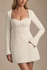 Taesha-Sweetheart-Neck Structured Mini Dress in Ivory