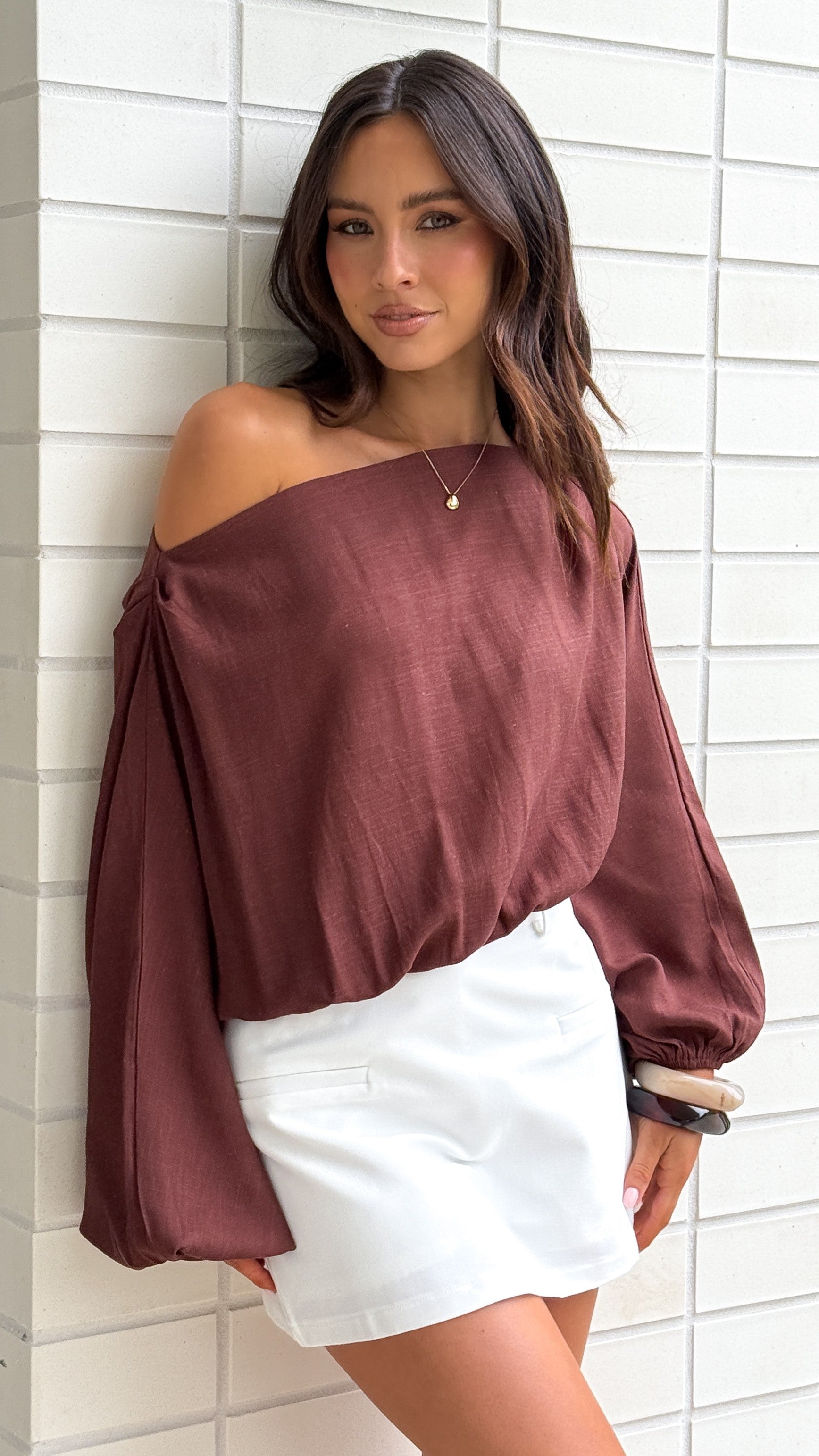 Katara Off Shoulder Top - Chocolate