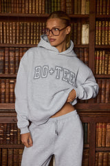 Oversized Appliqué Hoodie in Grey Marl