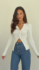 Lyra Long Sleeve Ribbed Top - White