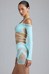 Pixie-Embellished Cropped Shrug in Ice Blue