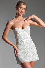 Crystella-Embellished Corset Mini Dress in White