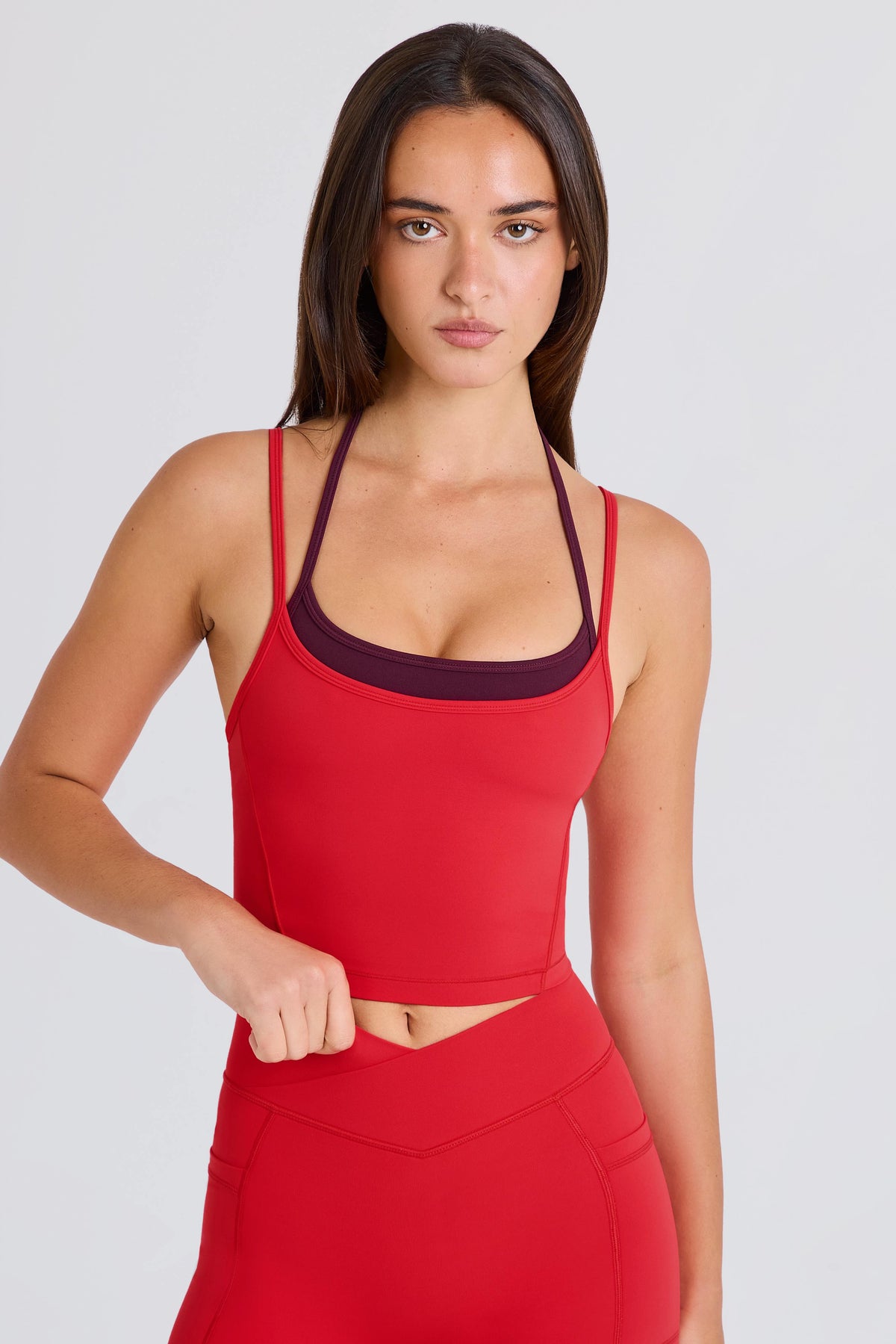 Soft Active Layered Cropped Tank Top in Strawberry Red