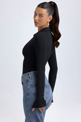 Yanna-Modal Plunge V-Neck Bodysuit in Black