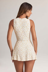 Annie-Modal Button-Detail A-Line Mini Dress in Floral Print