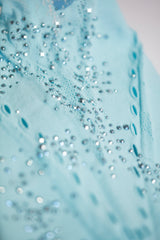 Joni-Embellished Mid-Rise Mini Skirt in Ice Blue