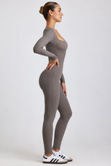 Iris-Ribbed Modal Long Sleeve Jumpsuit in Grey