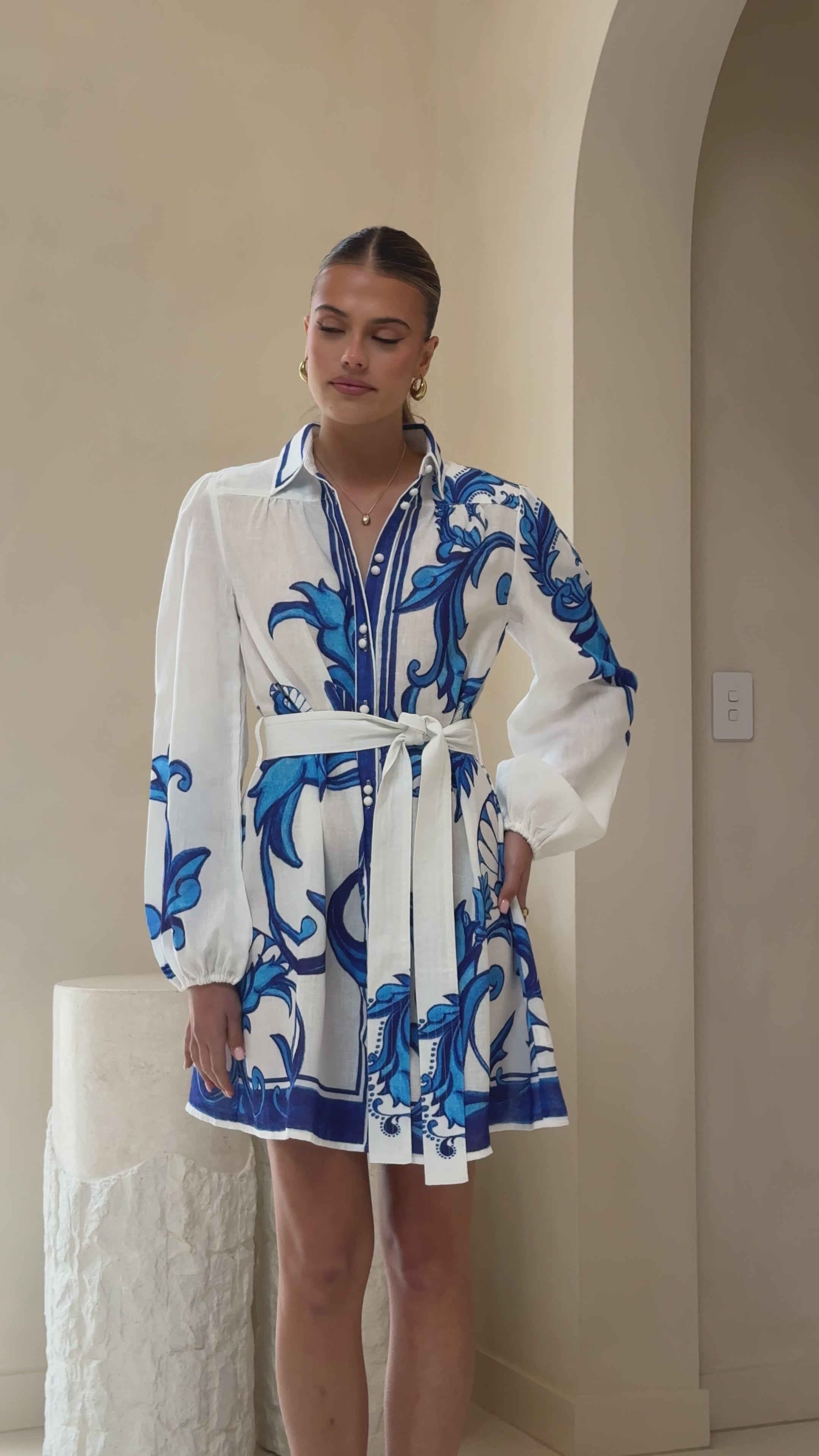 Lucia Long Sleeve Mini Dress - Sapphire Print