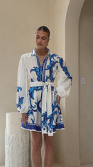 Lucia Long Sleeve Mini Dress - Sapphire Print