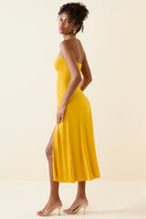 Joely-Slinky Jersey Strapless A-Line Midaxi Dress in Golden Yellow