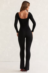 Jett-Long Sleeve Square Neck Jumpsuit in Black