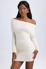 Elsa-Modal Off-Shoulder Ruched Mini Dress in Ivory