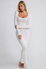 Jude-Ribbed Modal Long Sleeve Maxi Dress in White