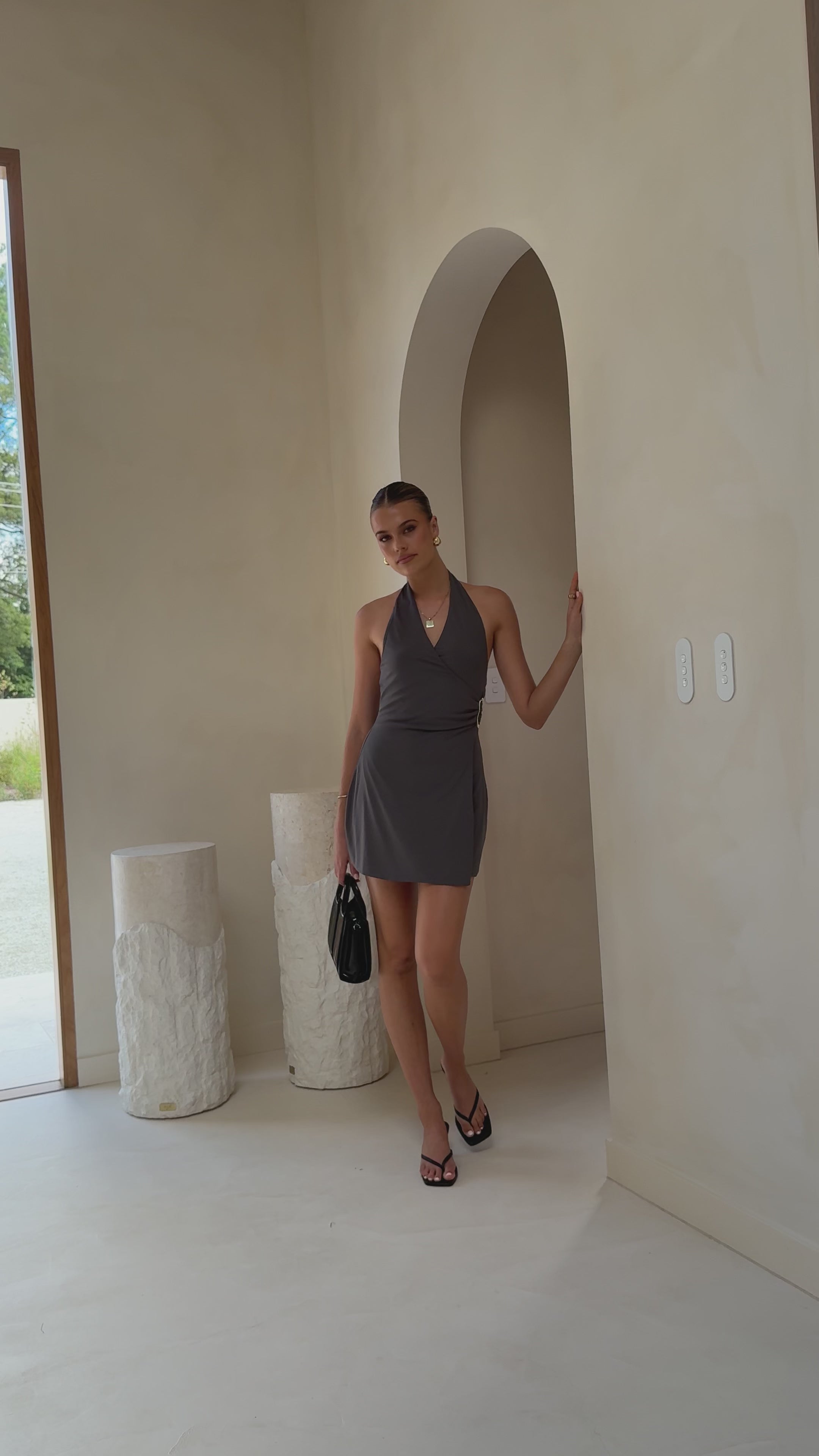 Brigitte Halter Mini Dress - Charcoal