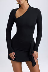 Dona-Modal Asymmetric A-Line Mini Dress in Black