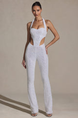 Coralena-Embellished Cut-Out Jumpsuit in White