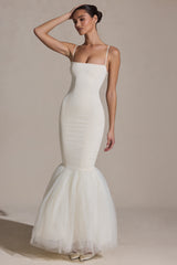 Adelpha-Tulle Hem Fishtail Gown in Ivory