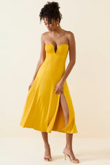 Joely-Slinky Jersey Strapless A-Line Midaxi Dress in Golden Yellow