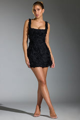 Posy-Floral-Appliqué Corset Mini Dress in Black
