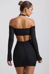 Kemina-Off-Shoulder Ruched Cut-Out Mini Dress in Black