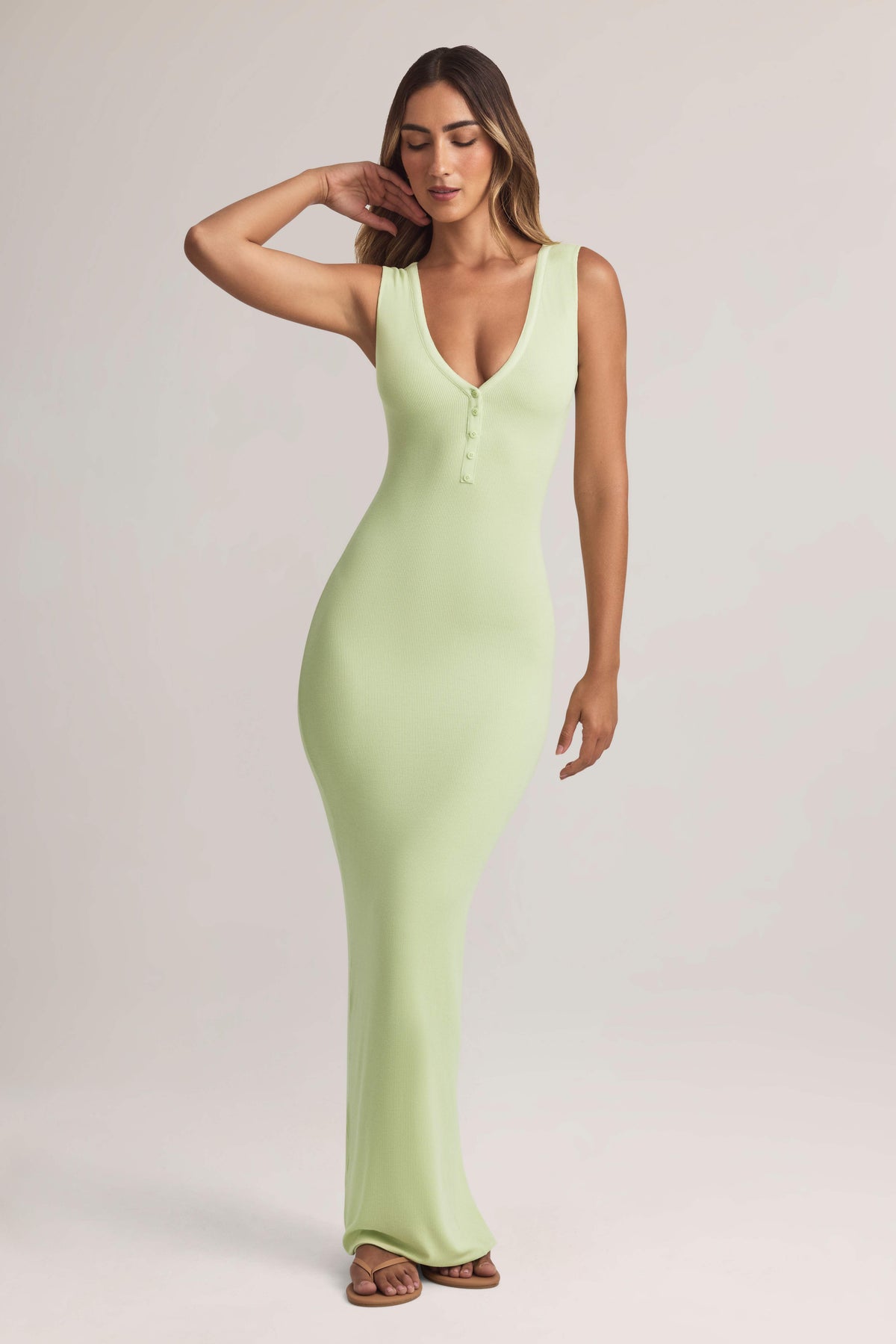 Mabel-Modal Button-Detail Maxi Dress in Sage Green
