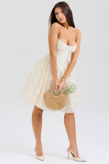 Vintage Cream Floral Strapless Mini Dress