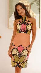 Portugal Twist Halter Mini Dress - Melon