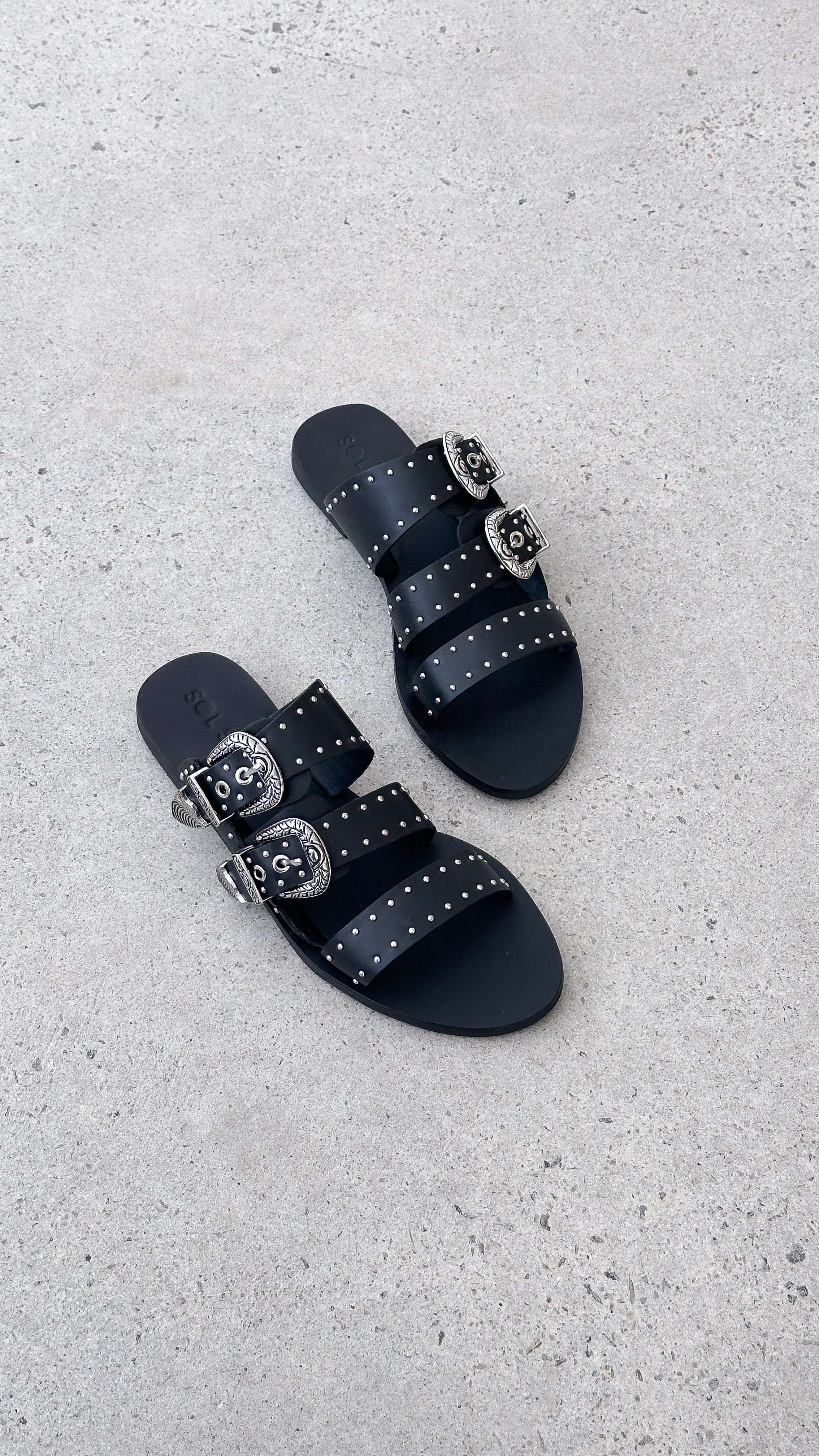 Sol Sana Eastwood Stud Slide - Black / Silver