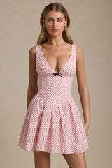 Sabina-Bow-Detail A-Line Mini Dress in Pink Polka Dot