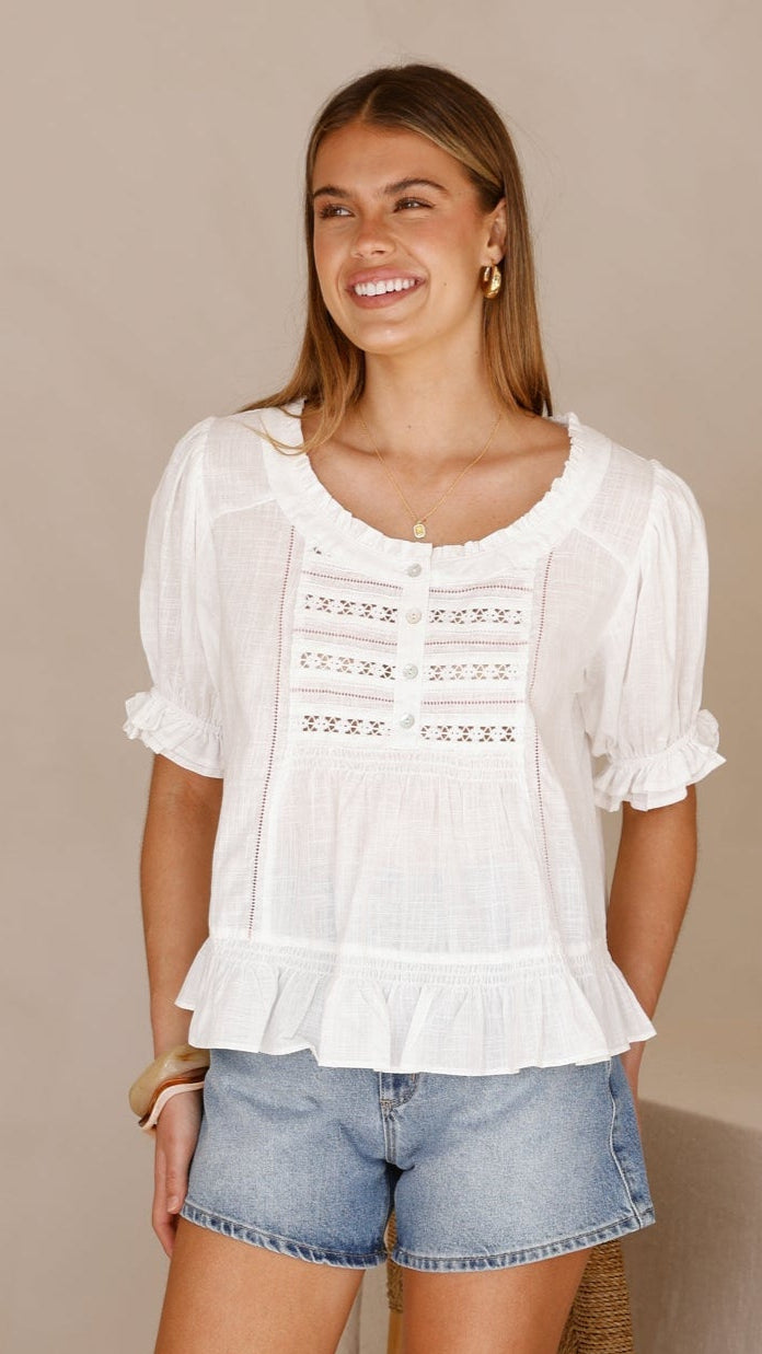 Kamilia Frill Top - White