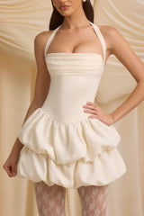 Andri-Halterneck Layered Bubble Hem Corset Mini Dress in Ivory