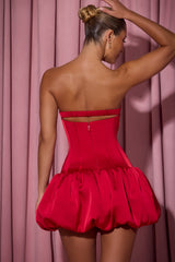Maribel-Cut-Out Bubble Hem Corset Mini Dress in Red
