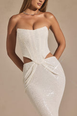 Saphira-Embellished Cut-Out Draped Corset Gown in White