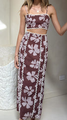 Kiva Maxi Skirt - Brown Daylillies