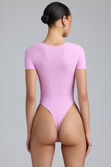 Raine-Lace-Up Bodysuit in Violet Pink