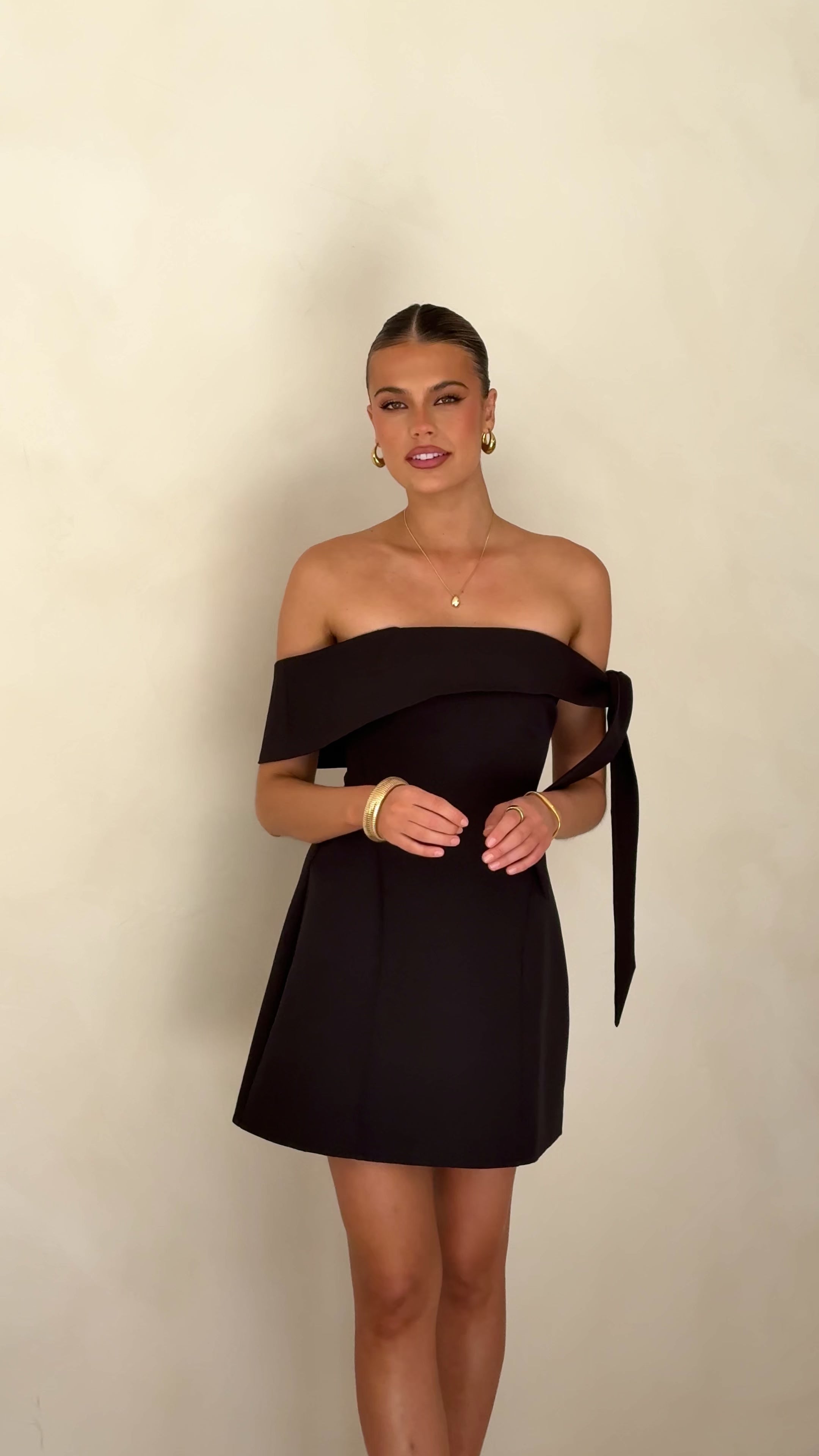 Halen Off Shoulder Mini Dress - Black