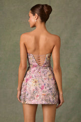 Galia-Embellished Convertible Lace-Up Gown in Floral Pink