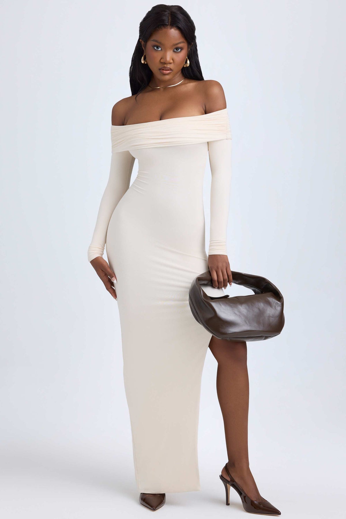 Honora-Modal Off-Shoulder Open-Back Maxi Dress in Ivory