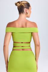 Zene-Cut-Out Off-Shoulder Crop Top in Lime Green